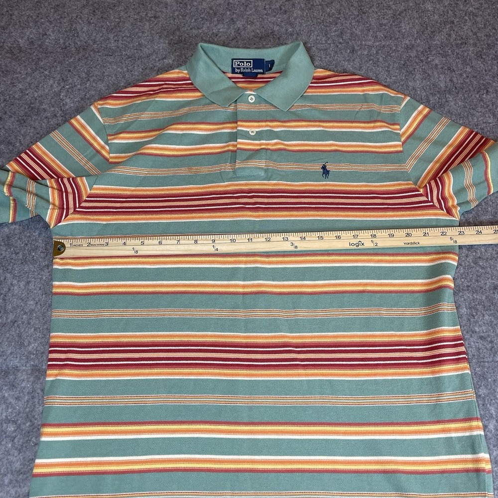 VTG Polo Ralph Lauren Striped Shirt Mens XL Green Orange Sunset Cotton Slit Hem - Picture 7 of 7